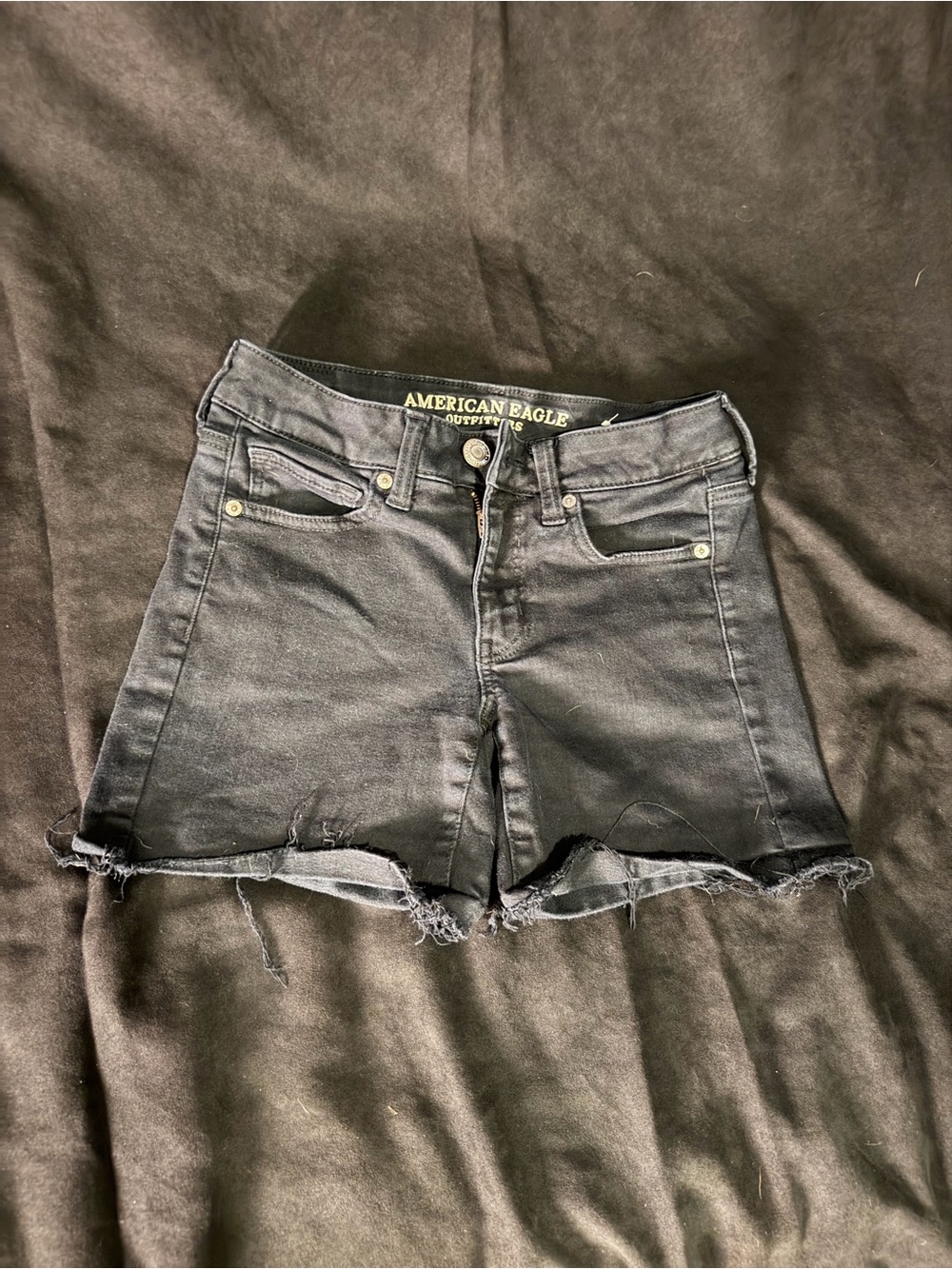 American Eagle Outfitters Black Frayed Hem Denim Shorts